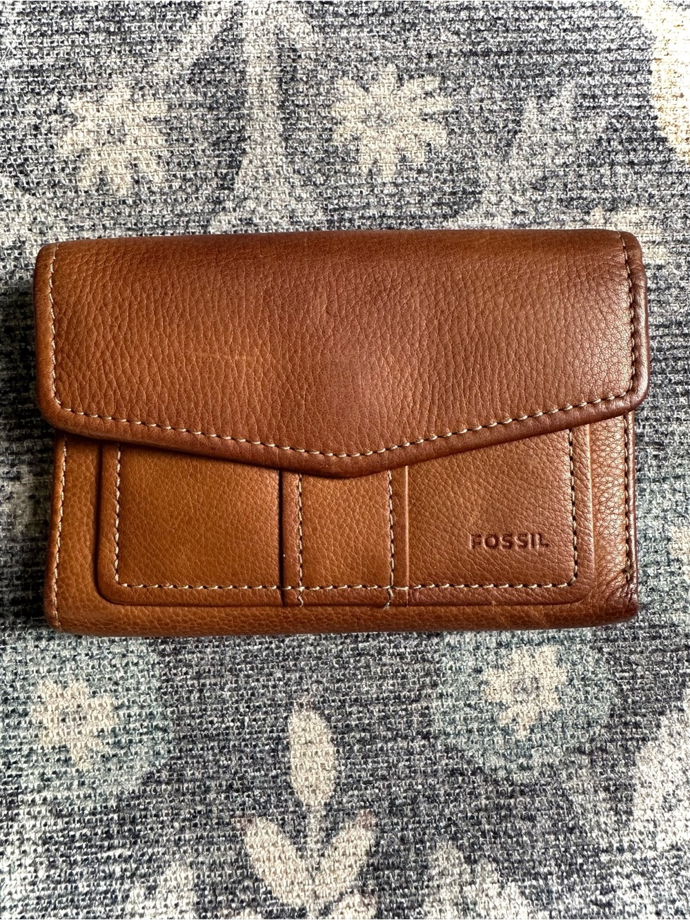 Fossil Cognac Brown Leather Flap Snap Wallet Bifold